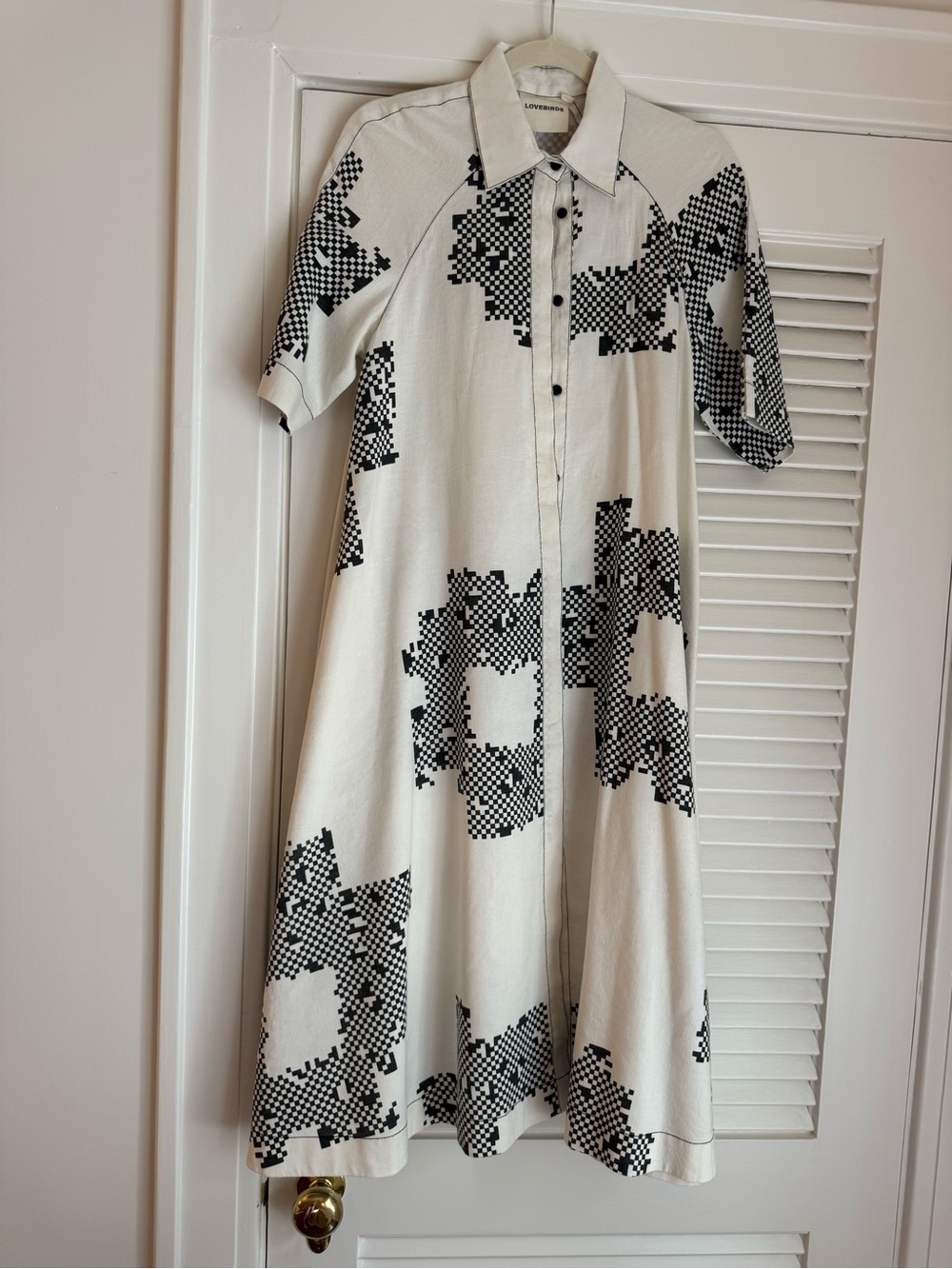 Checked Graphic Midi Shirt Dress in Black & White